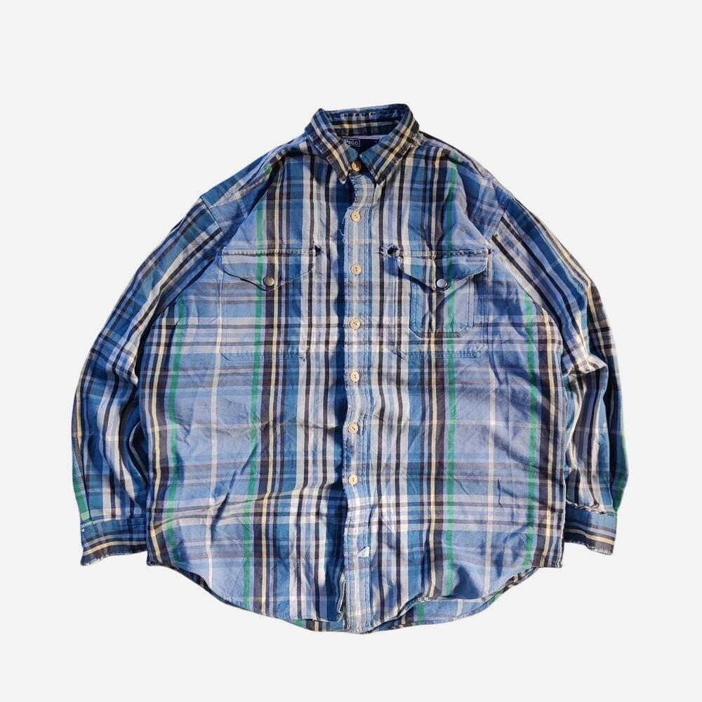 vintage Polo Ralph Lauren blue plaid button up shirt